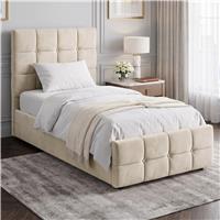 Square Ottoman Storage Bed  Velvet Ottoman Bed Frame  Single (3ft) / Beige