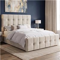 Square Ottoman Storage Bed  Velvet Ottoman Bed Frame  Double (4ft6) / Beige