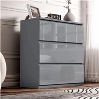 High Gloss 3 Drawer Chest  Small Chest of Drawers  Grey