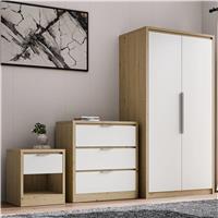 Skova 3 Piece Bedroom Furniture Set - Wardrobe and Chest of Drawers - Oak+White