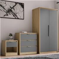Skova 3 Piece Bedroom Furniture Set - Wardrobe and Chest of Drawers - Oak+Grey
