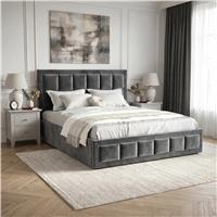 Velvet Ottoman Storage Bed  End Lift Ottoman Bed Frame  Grey / Super King 6ft