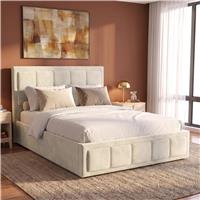 Velvet Ottoman Storage Bed  End Lift Ottoman Bed Frame  Beige / Small Double 4ft
