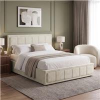 Velvet Ottoman Storage Bed  End Lift Ottoman Bed Frame  Beige / Double 4ft6