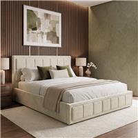 Velvet Ottoman Storage Bed  End Lift Ottoman Bed Frame  Beige / King 5ft