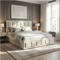 Velvet Ottoman Storage Bed  End Lift Ottoman Bed Frame  Beige / Super King 6ft