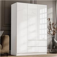 High Gloss 3 Door Wardrobe With Drawers And Shelves  White
