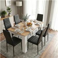 White & Pine 46 Seater Dining Table and Chairs Set  6 Seater / Black