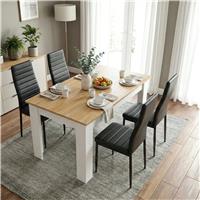 White & Pine 4-6 Seater Dining Table and Chairs Set - 4 Seater / Black