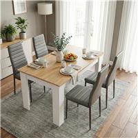 White & Pine 4-6 Seater Dining Table and Chairs Set - 4 Seater / Grey