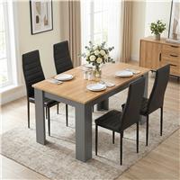 Grey & Pine 4-6 Seater Dining Table and Chairs Set - 4 Seater / Black