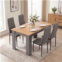 Grey & Pine 4-6 Seater Dining Table and Chairs Set - 4 Seater / Grey