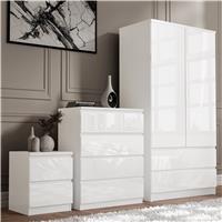 High Gloss 3 Piece Wardrobe Set With Chest of Drawers - White