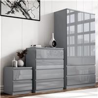 High Gloss 3 Piece Wardrobe Set With Chest of Drawers - Grey