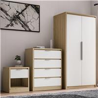 Skova 3 Piece Bedroom Set - Wardrobe and Chest of Drawers - Oak+White