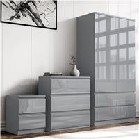 High Gloss 3 Piece Bedroom Set- 2 Door Wardrobe With Drawers - Grey