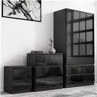 High Gloss 3 Piece Bedroom Set- 2 Door Wardrobe With Drawers - Black