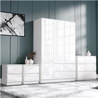 High Gloss 4 Piece Bedroom Set - Wardrobe & Chest of Drawers - White