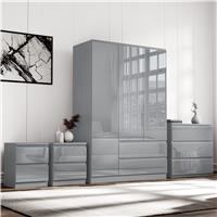 High Gloss 4 Piece Bedroom Set - Wardrobe & Chest of Drawers - Grey