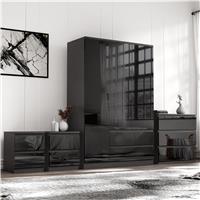 High Gloss 4 Piece Bedroom Set - Wardrobe & Chest of Drawers - Black