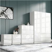 High Gloss 3 Wardrobe Bedroom Set with 4 Chest of Drawers & Nightstand - White