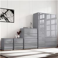 High Gloss 3 Wardrobe Bedroom Set with 4 Chest of Drawers & Nightstand - Grey