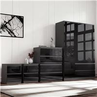 High Gloss 3 Wardrobe Bedroom Set with 4 Chest of Drawers & Nightstand - Black