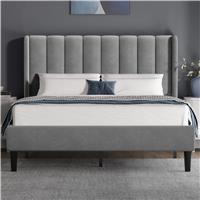 Vertical Line Velvet Upholstered Bed Frame Double & King Sizes  Double (4ft6) / Light Grey