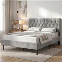 Velvet Bed Frame Double & King Size with Adjustable Headboard  Double (4ft6) / Light Grey