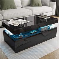 High Gloss Storage Coffee Table With Drawers & LED Lights  Black