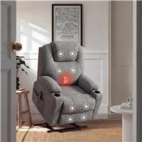 Grey Riser Recliner Chair With Cup Holder, Heat and Massage  Grey