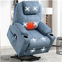 Grey Riser Recliner Chair With Cup Holder, Heat and Massage  Blue