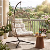 Foldable Garden Hanging Egg Chair with Stand Indoor Outdoor  Natural