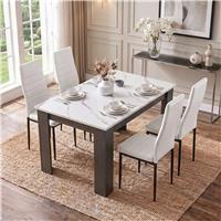 4-6 Seater Dining Table and Chairs Set, - White Marble Effect - 4 Seater / White