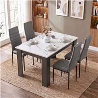4-6 Seater Dining Table and Chairs Set, - White Marble Effect - 4 Seater / Grey