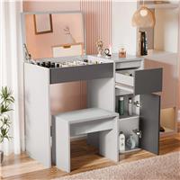FlipUp Mirror Dressing Table with Storage & Stool, Makeup Desk  Grey