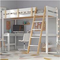 Bunk Bed With Desk - High Sleeper Loft Bed Frame For Kids - White + Pine