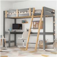 Bunk Bed With Desk - High Sleeper Loft Bed Frame For Kids - Grey + Pine