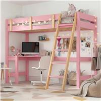 Bunk Bed With Desk - High Sleeper Loft Bed Frame For Kids - Pink + Pine