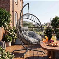 Rattan Foldable Garden Hanging Egg Chair with Stand & Cushions  Dark Grey