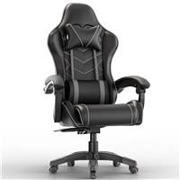 PC Gaming Chair - Home Office Chair With Headrest & Lumbar Support - Grey