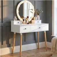 Dressing Table with Drawers and Hollywood Mirror Makeup Vanity Desk  White