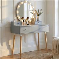 Dressing Table with Drawers and Hollywood Mirror Makeup Vanity Desk  Grey