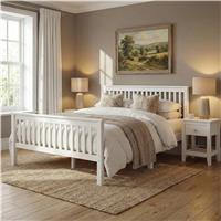 Wooden Double Bed Frame  White
