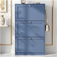 Shaker 3 Drawer Slim Shoe Cabinet for Hallway Storage Unit  Blue