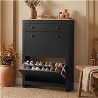 2 Door Shoe Cabinet with Drawer Slim Hallway Storage Unit  Black