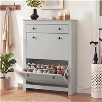 2 Door Shoe Cabinet with Drawer Slim Hallway Storage Unit  Grey