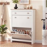 Shoe Cabinet With Drawer  2 Door Slim Shoe Storage Unit  White