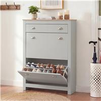 Shoe Cabinet With Drawer  2 Door Slim Shoe Storage Unit  Grey
