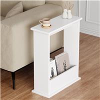 Small Narrow Side Table with Storage  Slim Sofa End Table  White